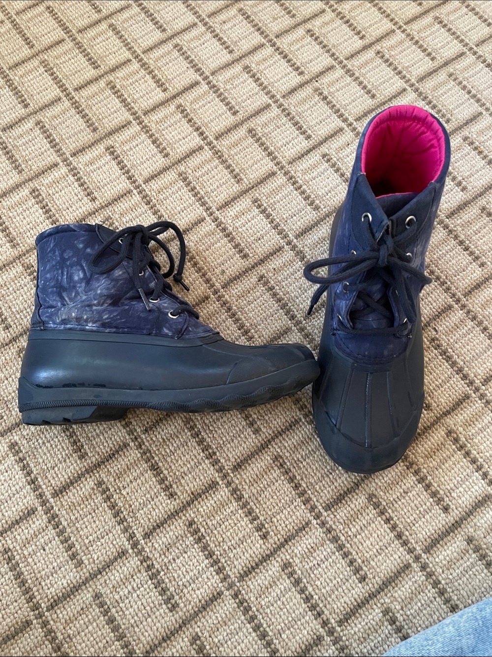 Sperry Navy and Pink Kids Duck Boots